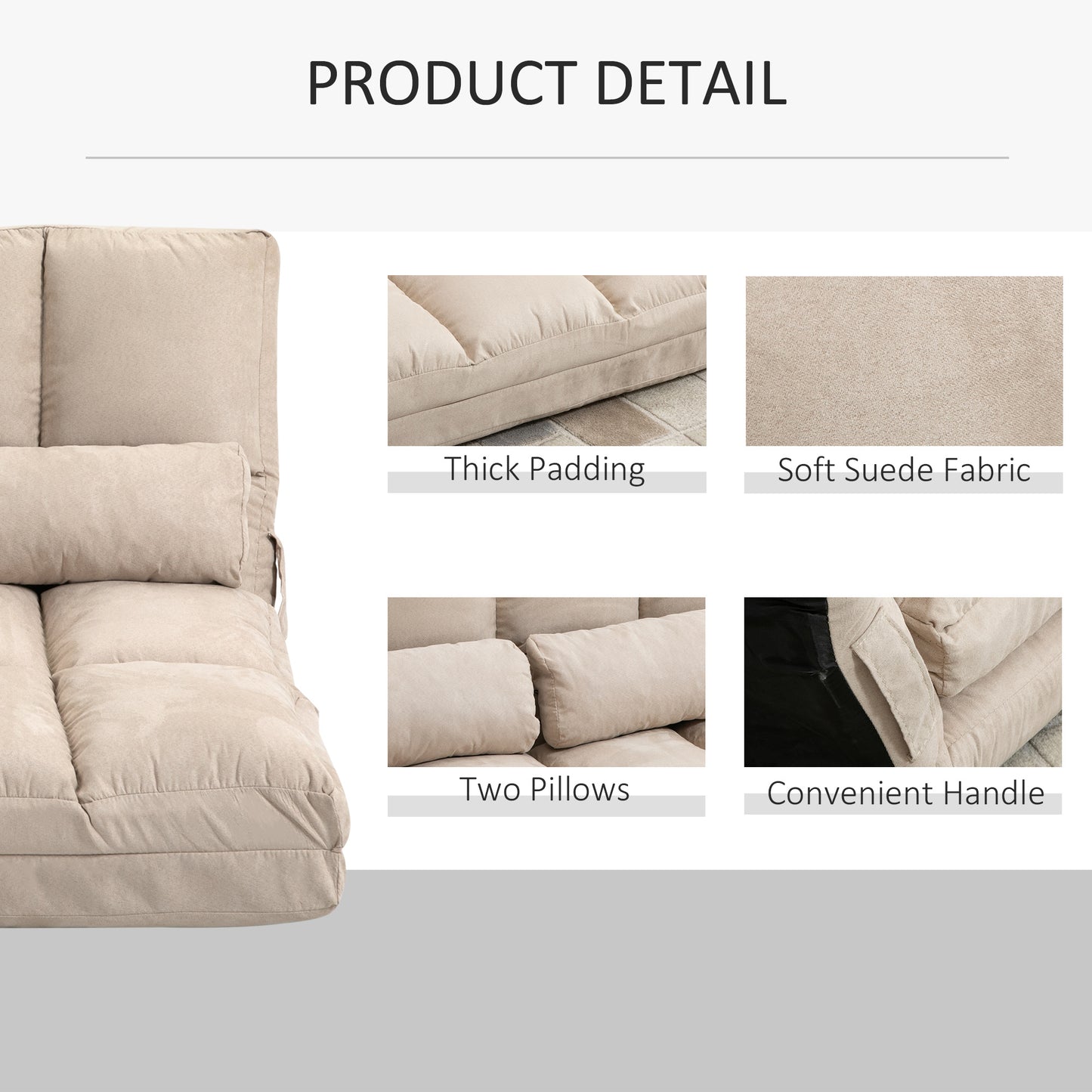 Convertible Floor Sofa Chair, Folding Couch Bed,  40.25" L, Beige