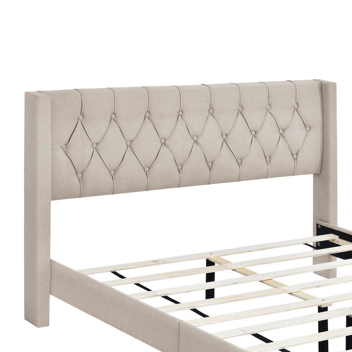 Platform Bed with Rubber Wood Legs,No Box Spring Needed-Beige