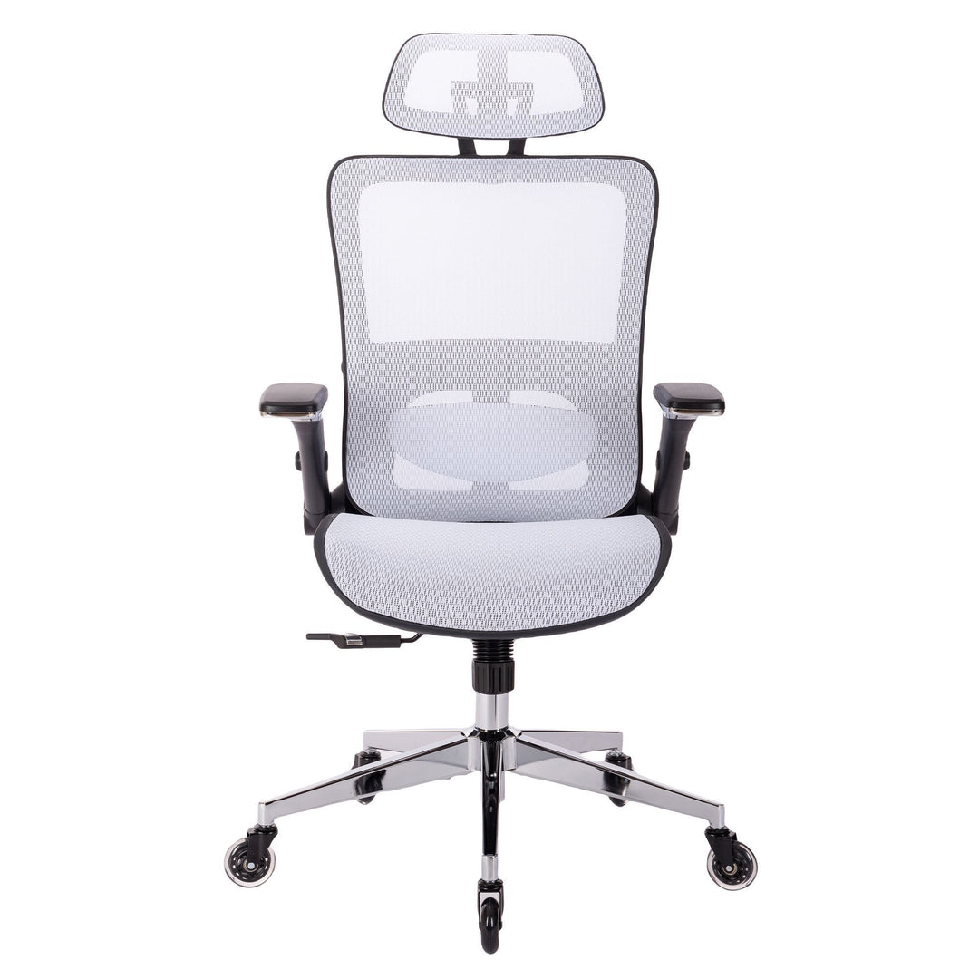WHITE Ergonomic Mesh Office Chair, High Back - Adjustable Headrest with Flip-Up Arms