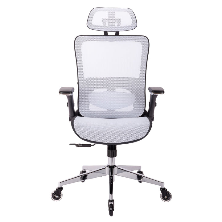 WHITE Ergonomic Mesh Office Chair, High Back - Adjustable Headrest with Flip-Up Arms