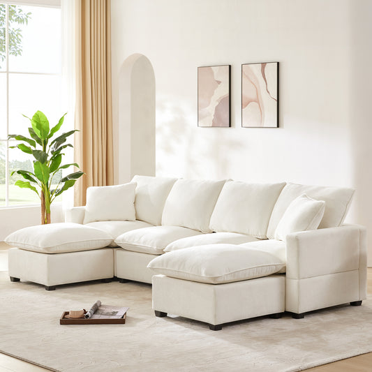 110*57" U Shape Modular Sofa, 6 Seat Chenille Sectional Couch Set with 2 Pillows Included