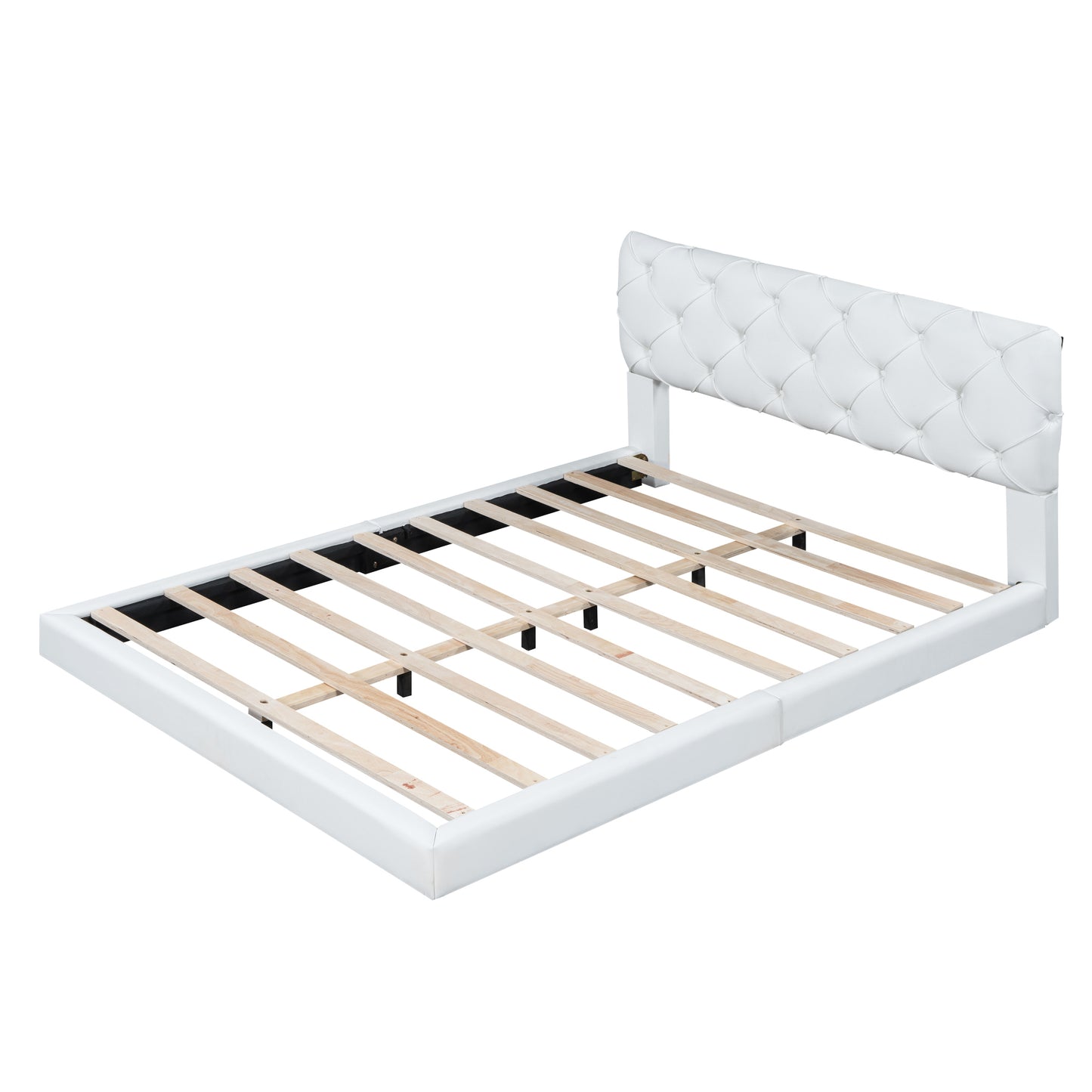 Queen Size Tufted Upholstered Platform Bed, White