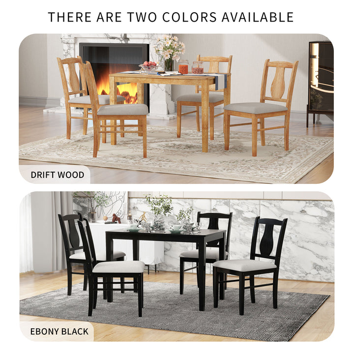 5-Piece Kitchen Dining Table Set, Wooden Rectangular Dining Table and 4 Upholstered Chairs for Kitchen and Dining Room (Drift Wood)