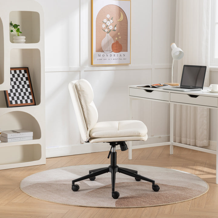 Adjustable Swivel Criss-Cross Chair, Wide Seat/ Office Chair /Vanity Chair, White