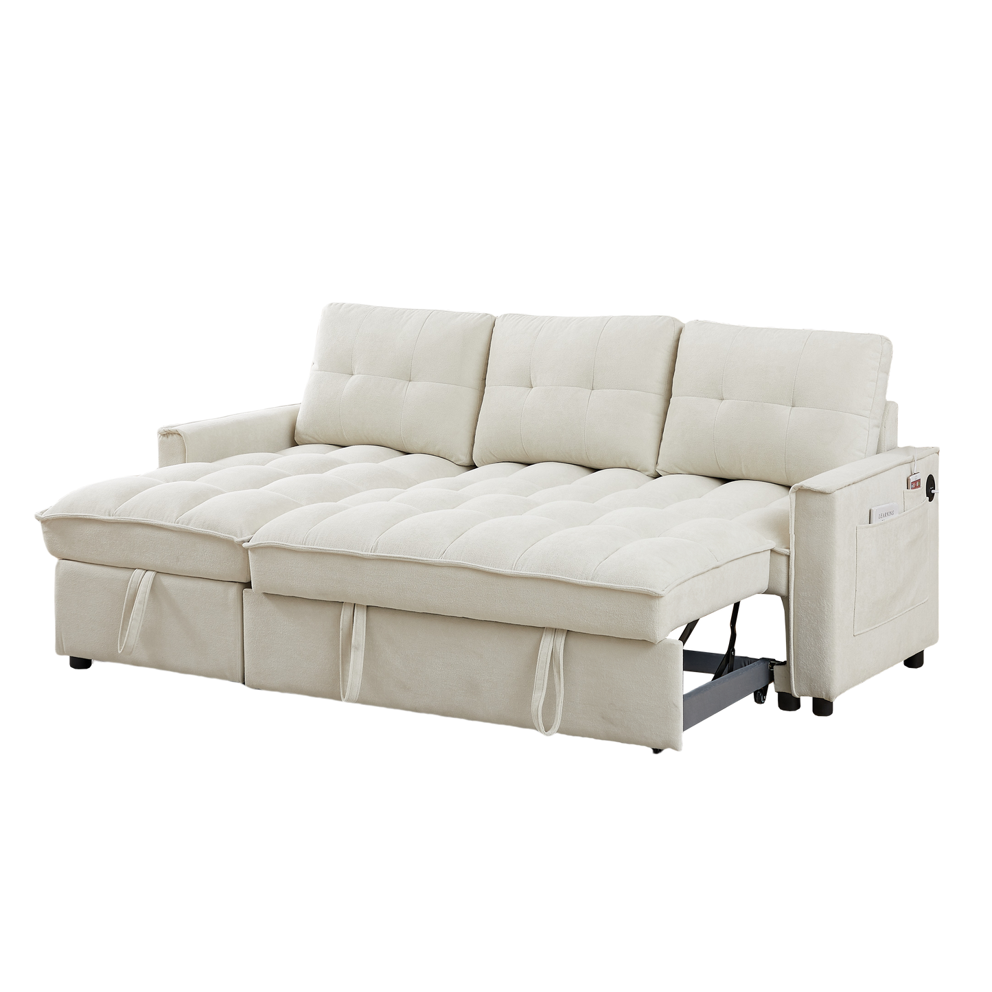 78.75" Reclining Sofa, Pull-Out Sofa Bed with USB and tape-c charging ports, L-Shaped Sectional Sofa with Reclining Storage and Arm Side Organizer Pocket Features