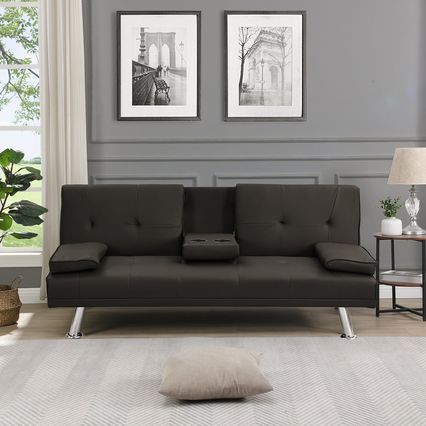 Sofa Bed with Armrest two holders  WOOD FRAME