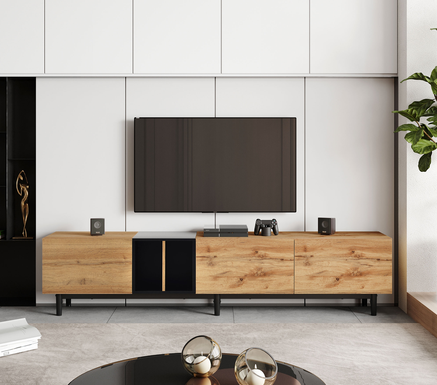 TV Stand for 80'' TV with 3 Doors, Media Console Table