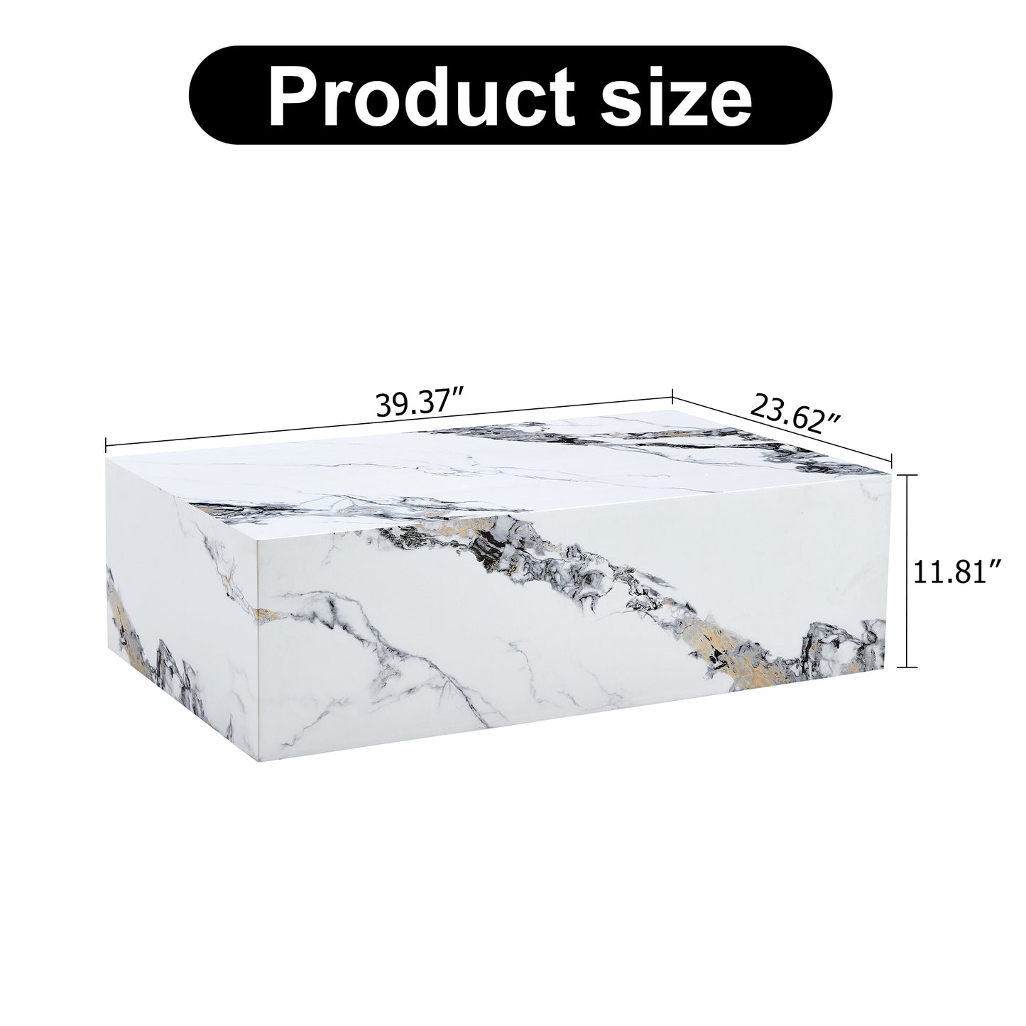 Modern MDF Coffee Table with Marble Pattern - 39.37x23.62x11.81 inches