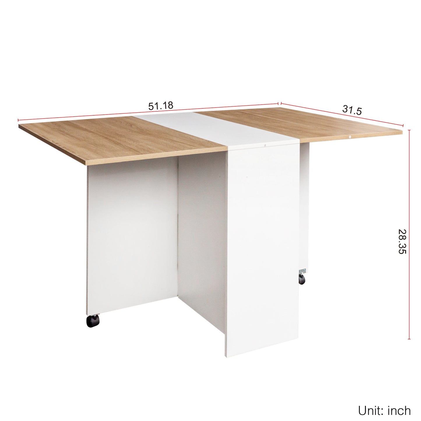 Folding Dining Table, Drop Leaf Dining Table with Wheels and 2-Layer Storage Shelf