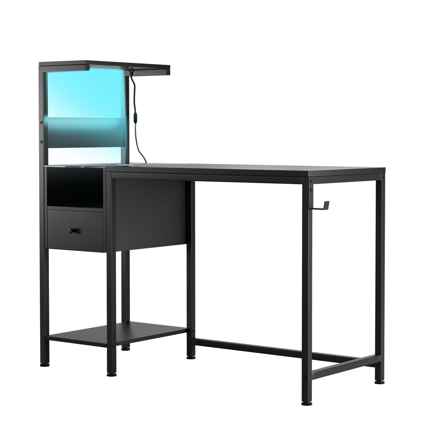 Computer Desk with Power Outlet & Storage Shelves with USB Ports Charging Station, Black