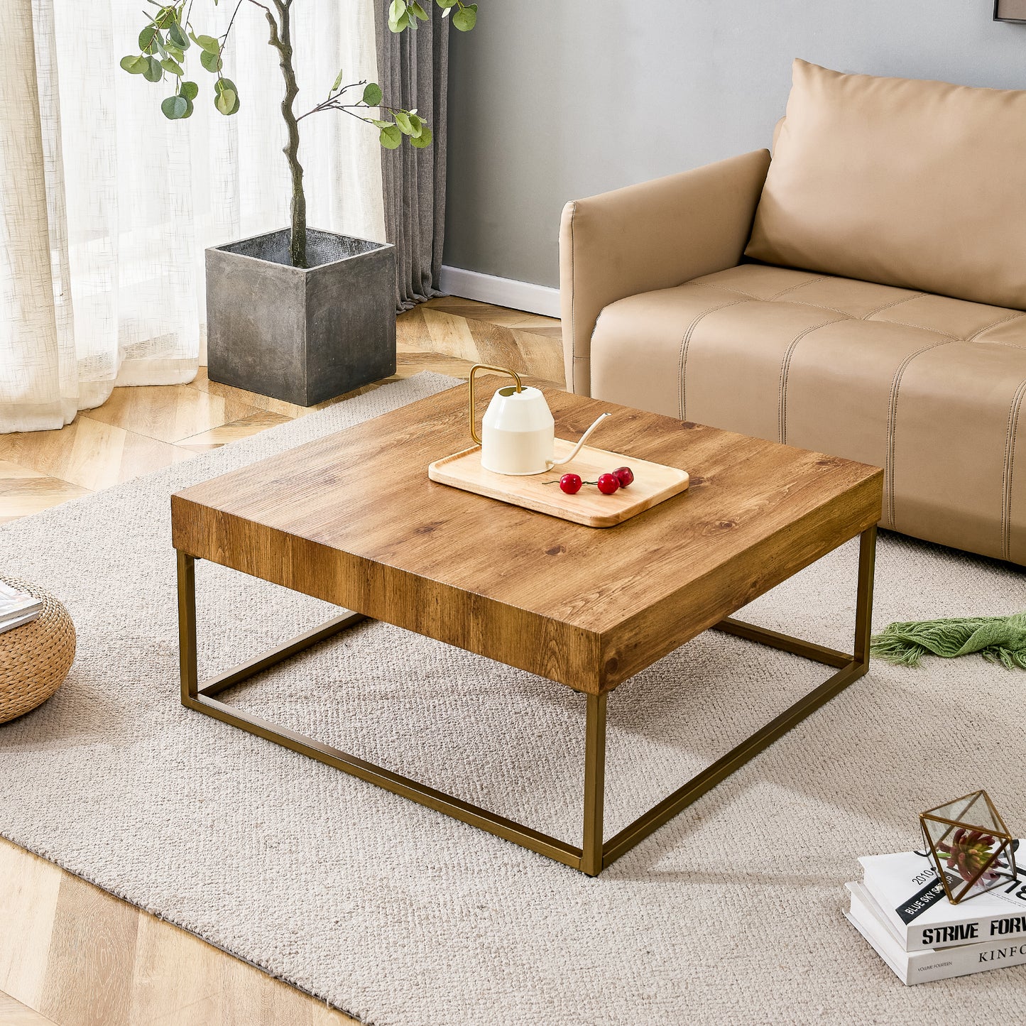 Modern rectangular coffee table, dining table. MDF desktop with metal legs.