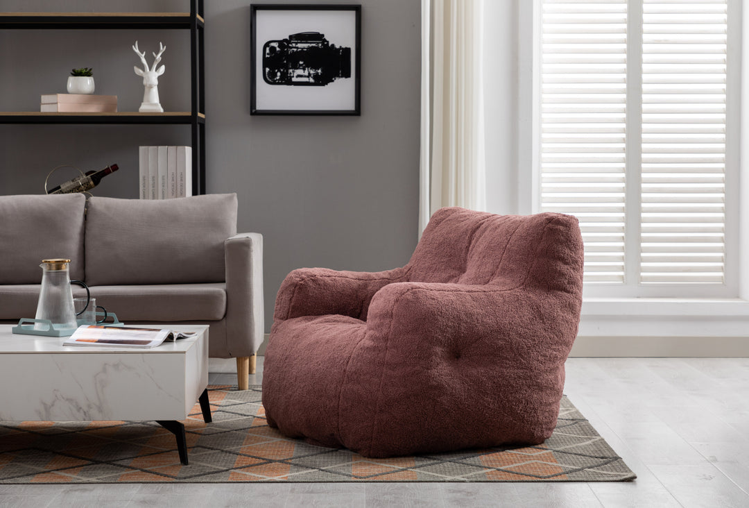 Soft Teddy Fabric Tufted Foam Bean Bag Chair With Teddy Fabric Bean Paste Red