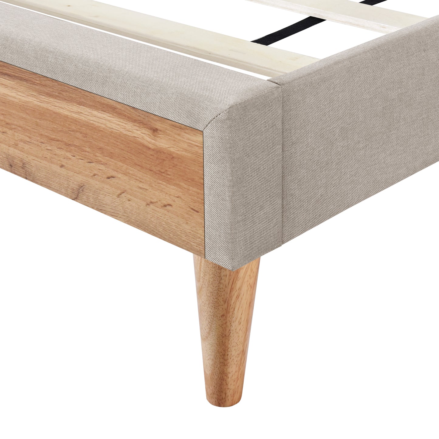 Platform Bed with Rubber Wood Legs,No Box Spring Needed-Beige