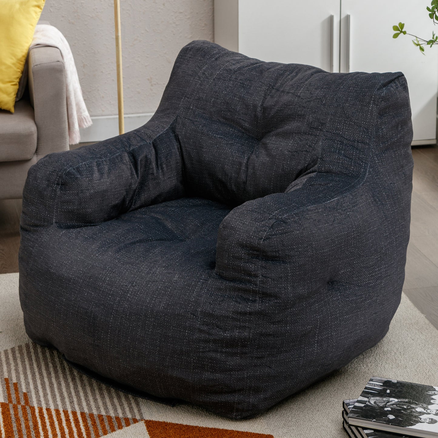 Soft Velvet Fabric Bean Bag Chair Filled With Memory Sponge,Dark Gray