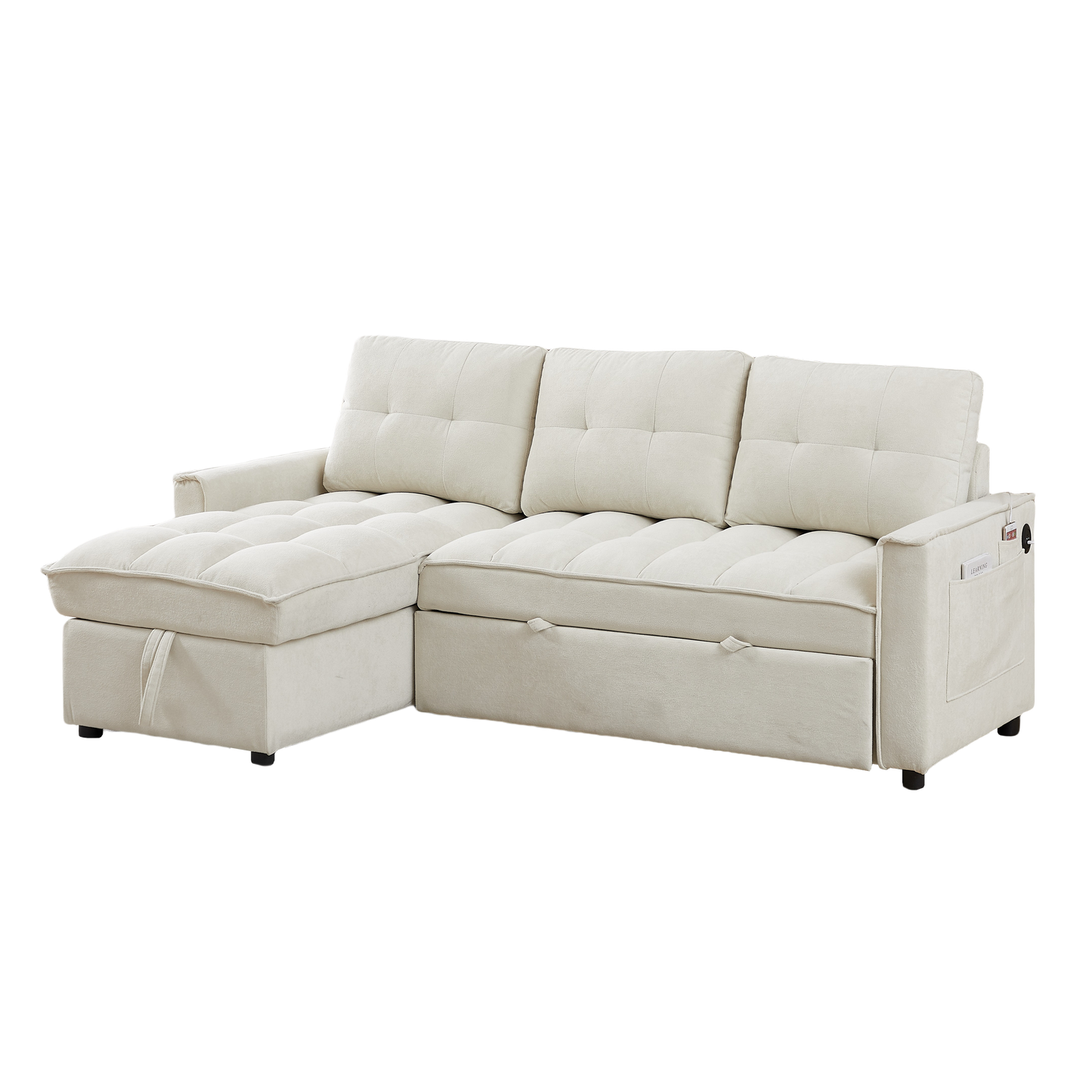 78.75" Reclining Sofa, Pull-Out Sofa Bed with USB and tape-c charging ports, L-Shaped Sectional Sofa with Reclining Storage and Arm Side Organizer Pocket Features