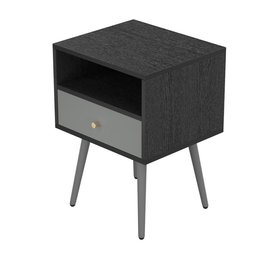 Bedside Tables Set of 2,Nightstand with 1 Storage Drawer -Chic  (2pcs,dark grey)