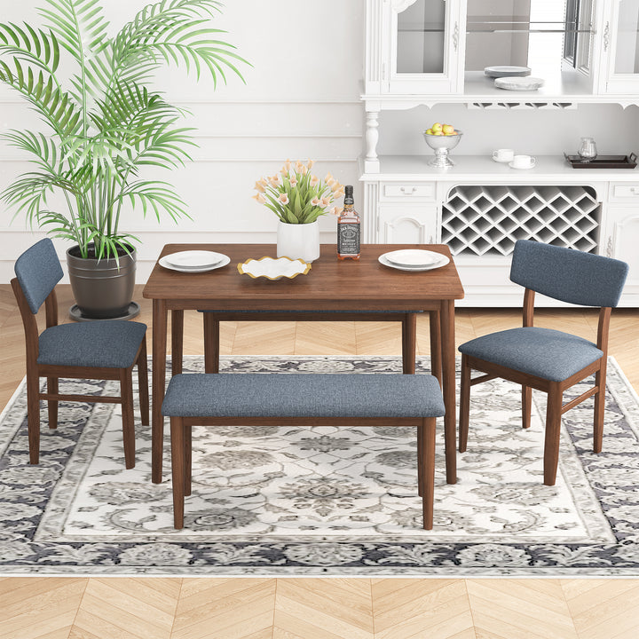 Dining Table Set with 2 Benches and 2 Chairs Fabric Cushion for 6