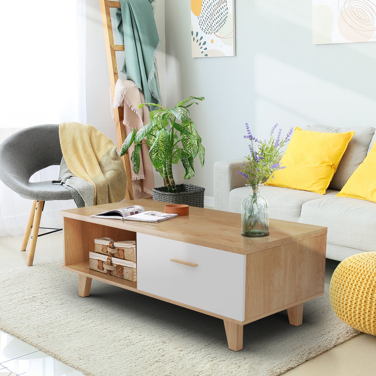 COFFEE TABLE computer table, wood+white color