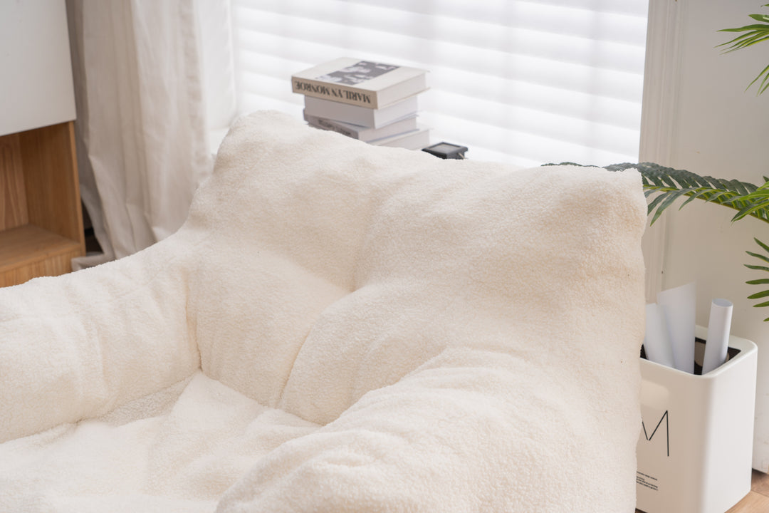 Soft Teddy Fabric Tufted Foam Bean Bag Chair With Teddy Fabric Ivory White