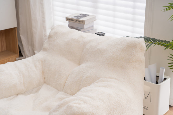 Soft Teddy Fabric Tufted Foam Bean Bag Chair With Teddy Fabric Ivory White