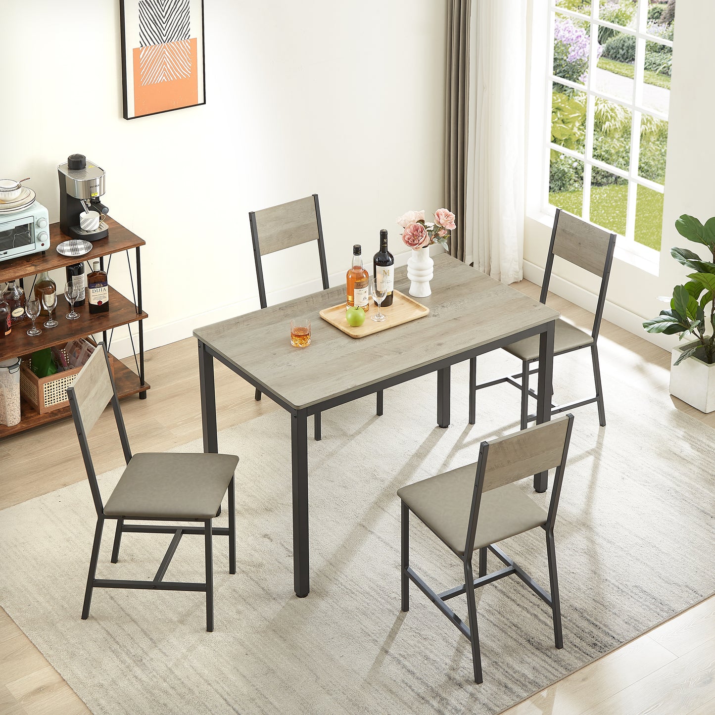 Dining Set for 5 Kitchen Table with 4 Upholstered Chairs, Grey