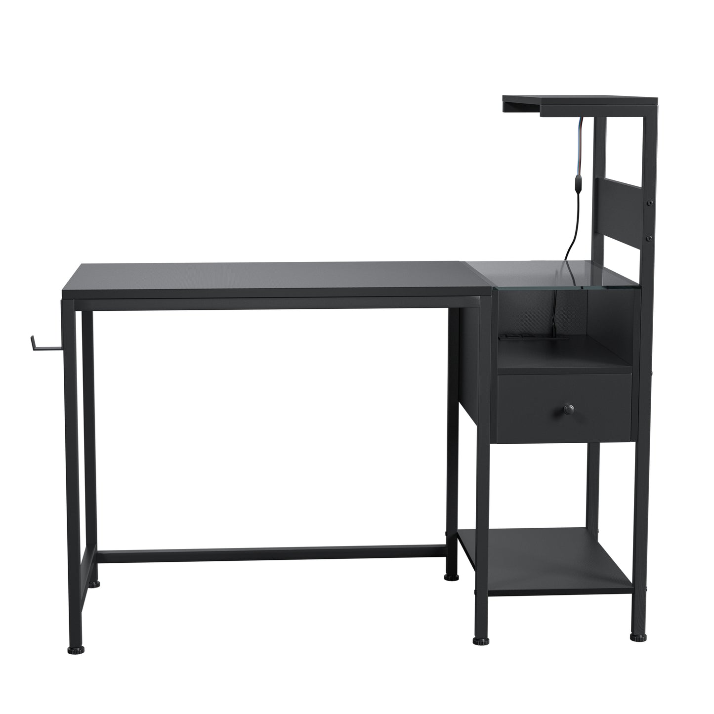 Computer Desk with Power Outlet & Storage Shelves with USB Ports Charging Station, Black