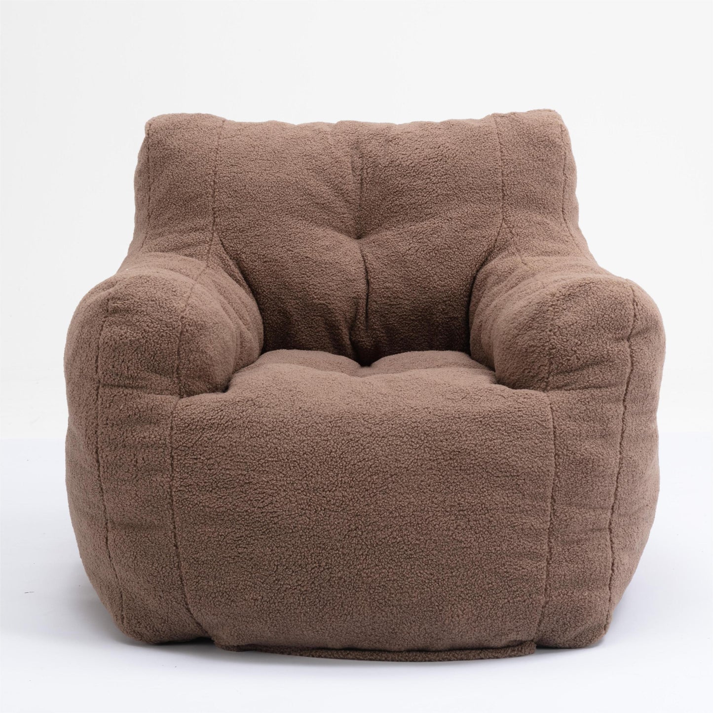 Soft Teddy Fabric Tufted Foam Bean Bag Chair With Teddy Fabric Coffee