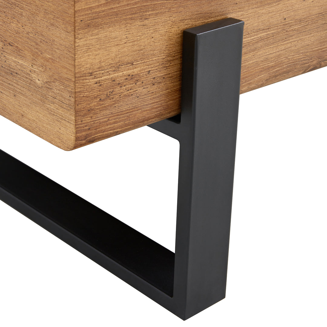 Rustic MDF Coffee Table with Metal Legs - Natural Wood Tone Elegance for Your Space