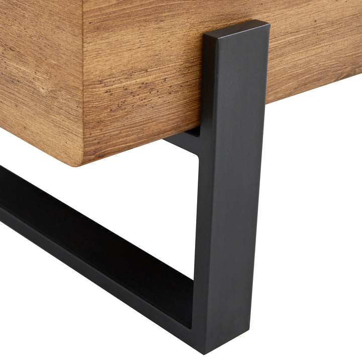 Rustic MDF Coffee Table with Metal Legs - Natural Wood Tone Elegance for Your Space