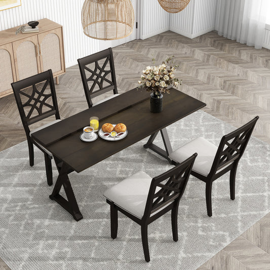 5-Piece 62*35.2inch Extendable Rubber Wood Dining Table Set with X-shape Legs