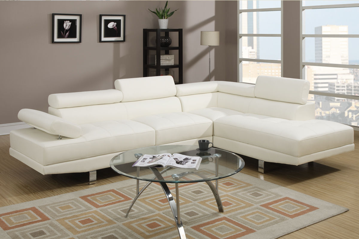 White Color Sectional Living Room Furniture Faux Leather