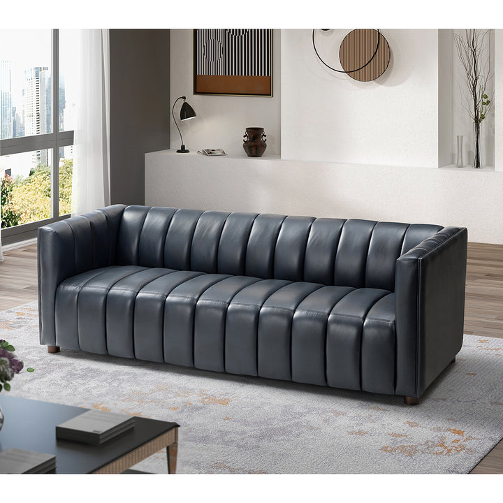 83" Genuine Leather Sofa-NAVY