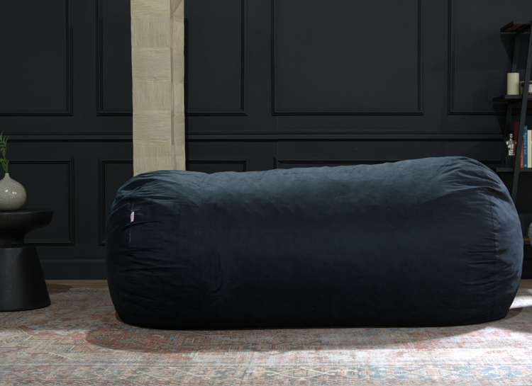 Traditional 8 Foot Cylindrical Suede Bean Bag, Black