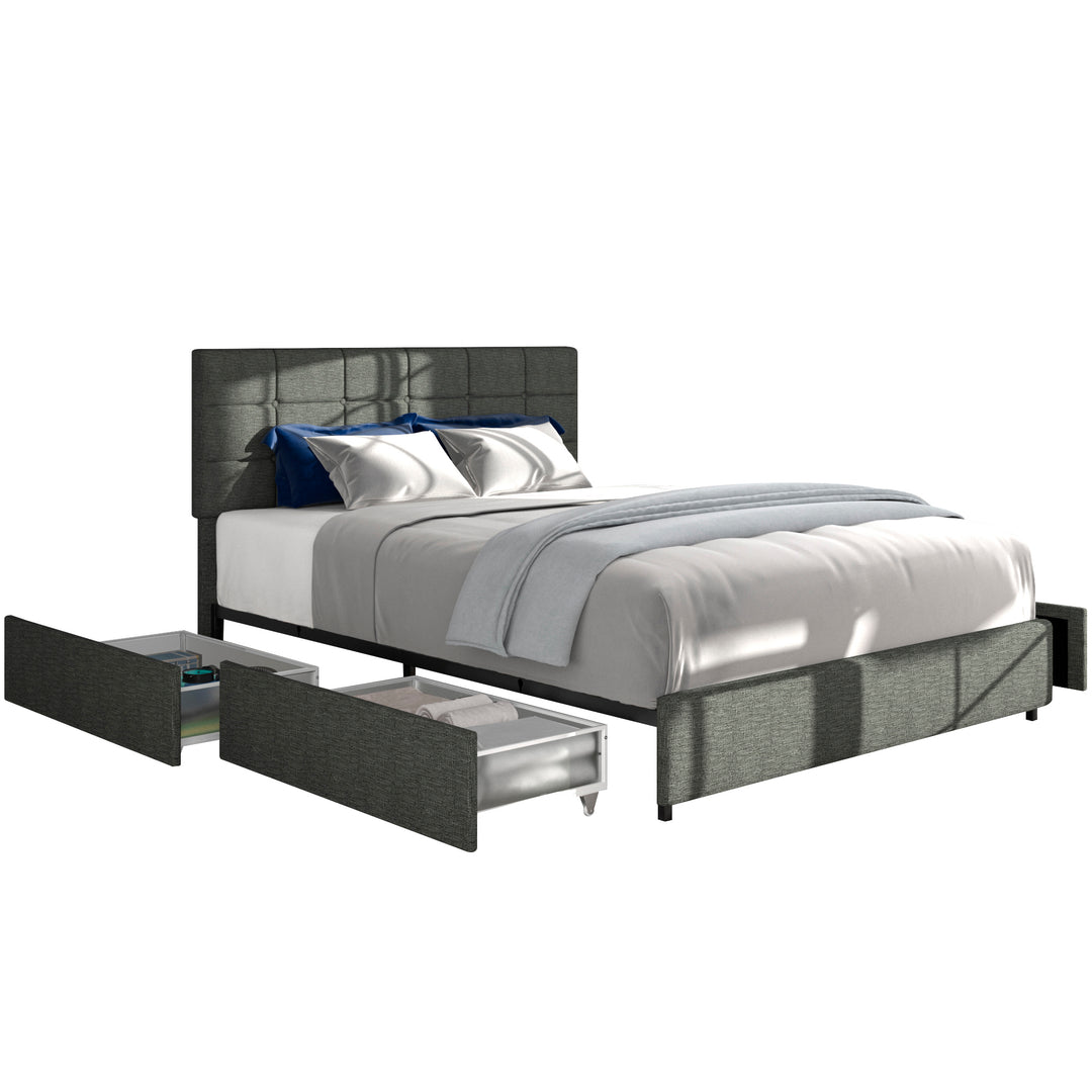 Queen Size Gray Linen Upholstered Platform Bed with Patented 4 Drawers Storage, No Box Spring Required