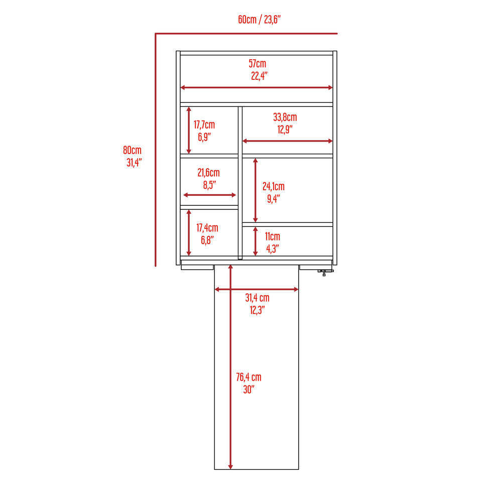 Wall Foldable Table with Multiple Shelves, White