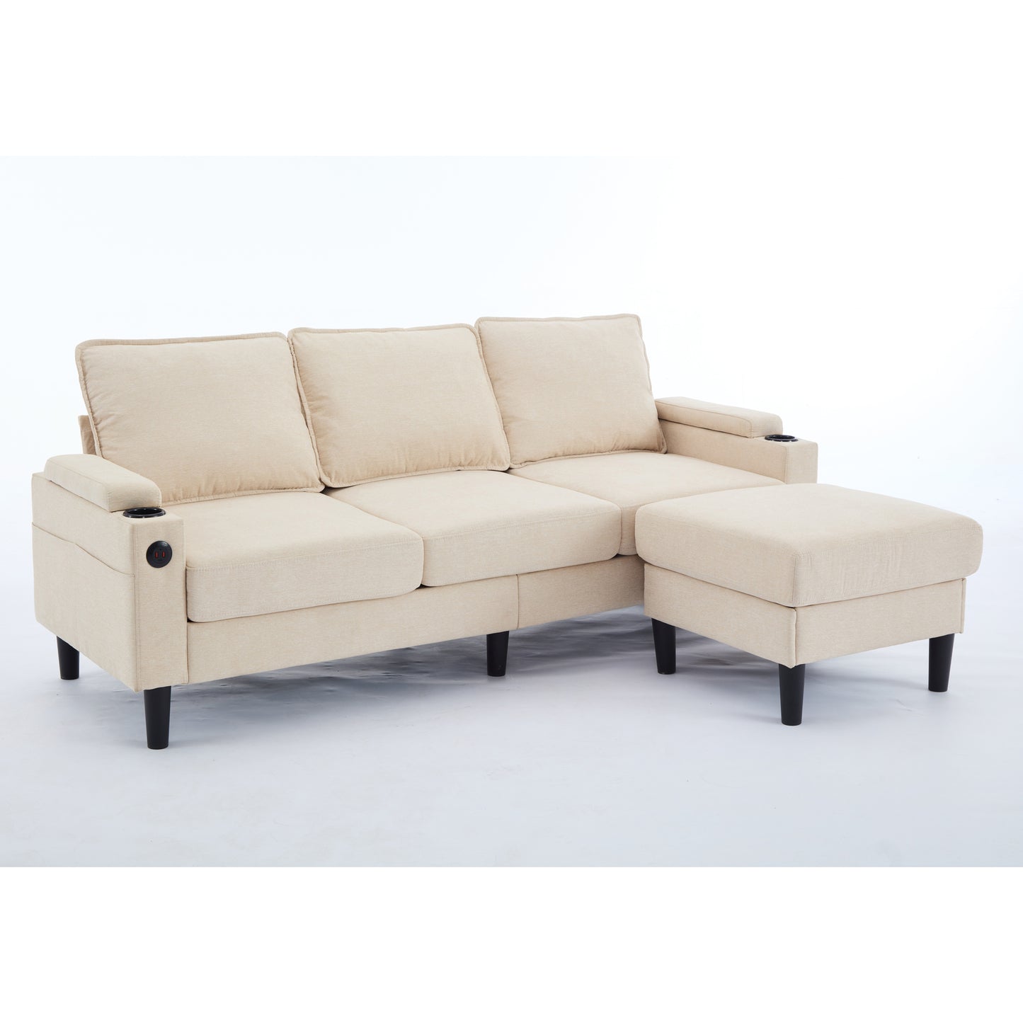 beige color knock down 3-seat combo sofa with storage ottoman