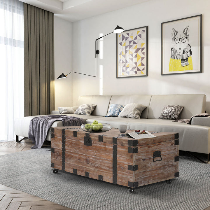 Antique Reclaimed Wood Gray Trunk Table And Side Table