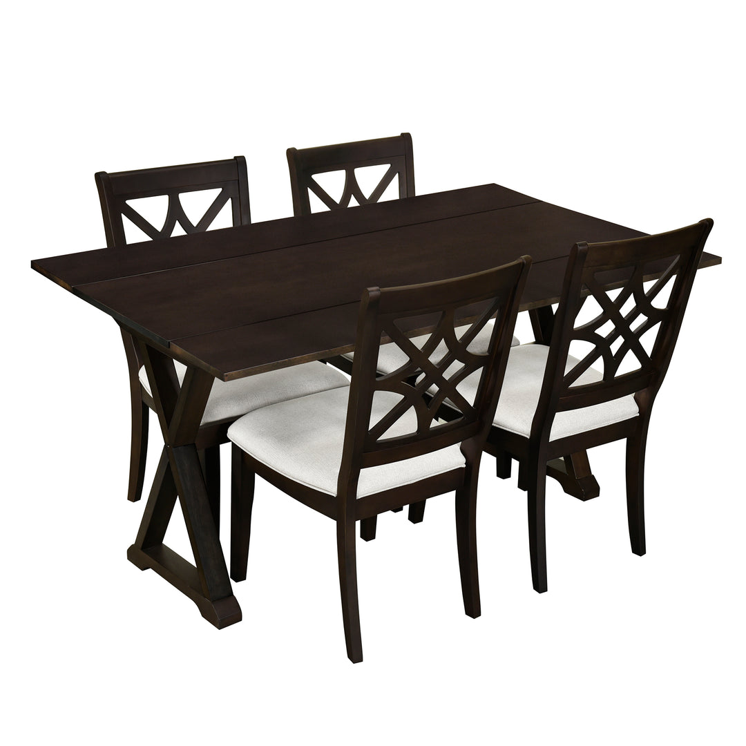 5-Piece 62*35.2inch Extendable Rubber Wood Dining Table Set with X-shape Legs