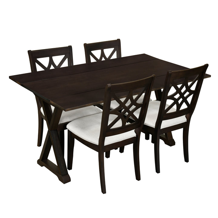 5-Piece 62*35.2inch Extendable Rubber Wood Dining Table Set with X-shape Legs