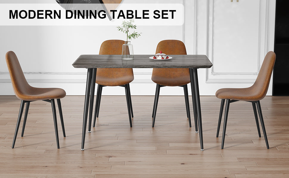 1 table and 4 chairs set.Gray wood grain table with MDF tabletop