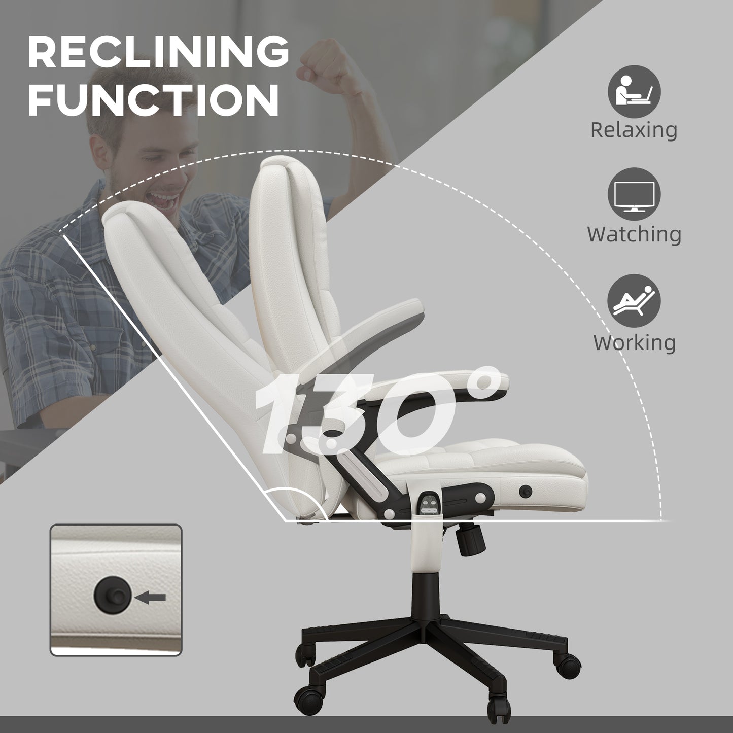 High Back Vibration Massage Office Chair with 6 Vibration Points, Heated Reclining PU Leather Computer Chair with Armrest and Remote, White