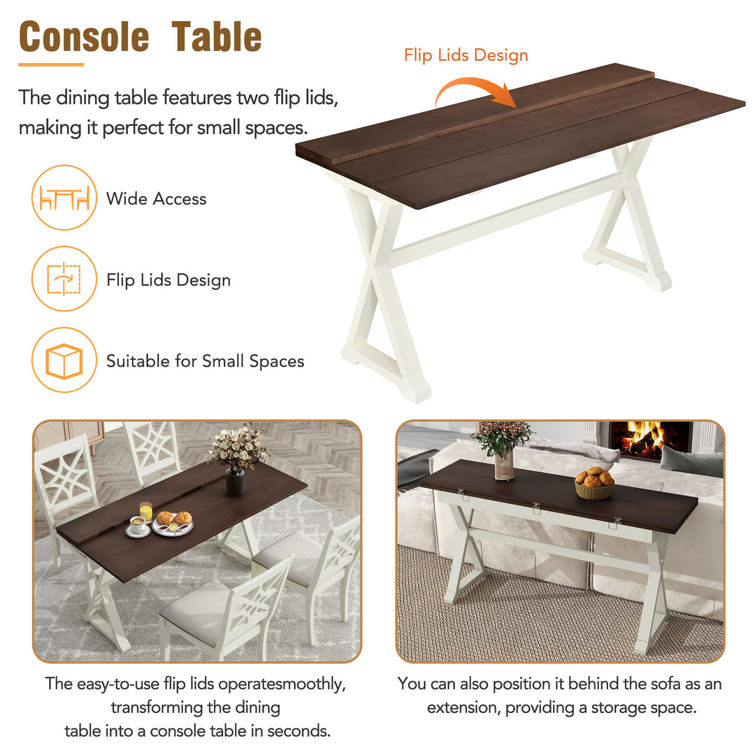 5-Piece 62*35.2inch Extendable Rubber Wood Dining Table Set with X-shape