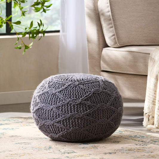 KNITTED WOOL 20 X 20 ROUND POUF