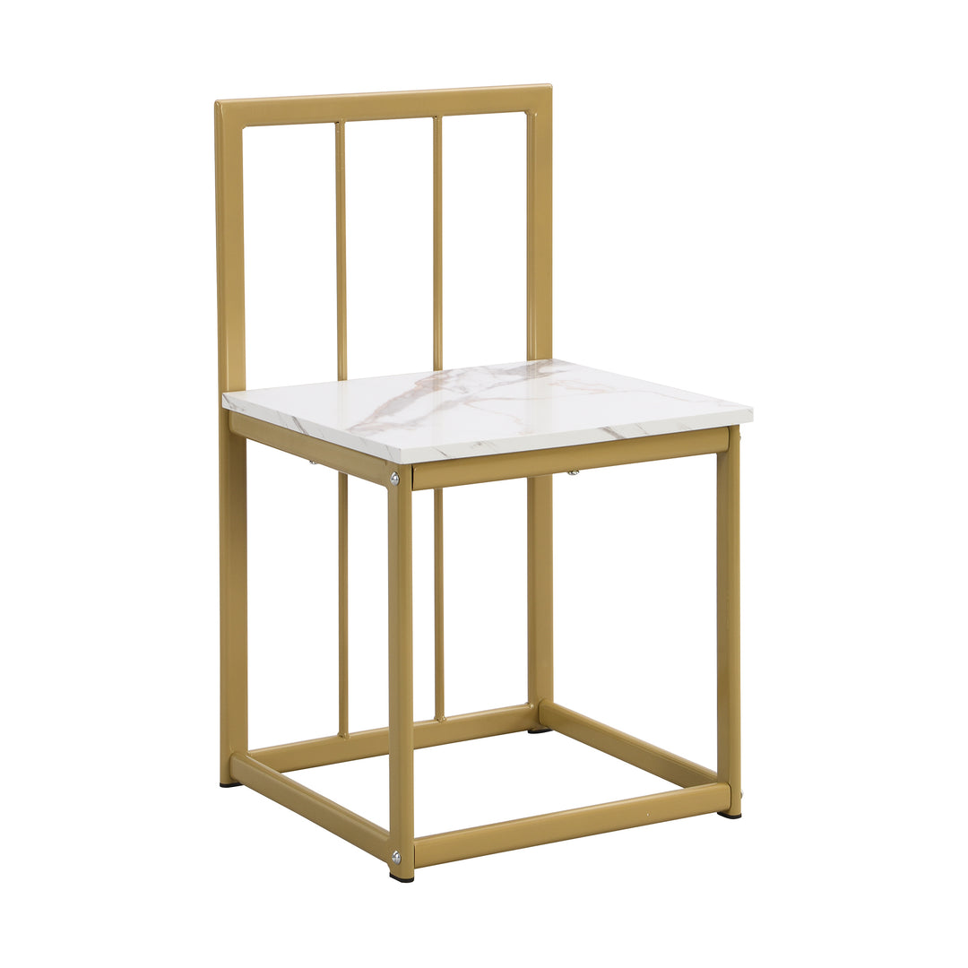 Modern 7-Piece Dining Table Set with Faux Marble Compact 55Inch Kitchen Table Set for 6, Golden+White