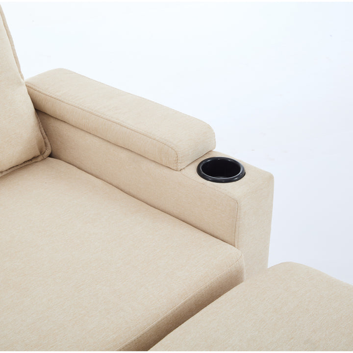 beige color knock down 3-seat combo sofa with storage ottoman
