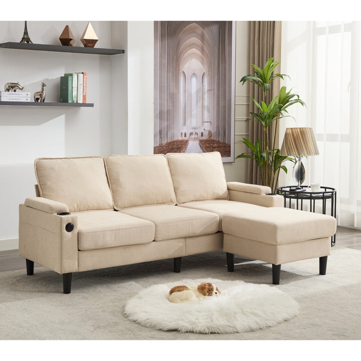 beige color knock down 3-seat combo sofa with storage ottoman
