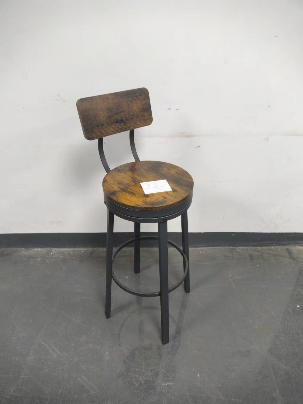 bar stool set of 2 with backrest, industrial style, metal frame