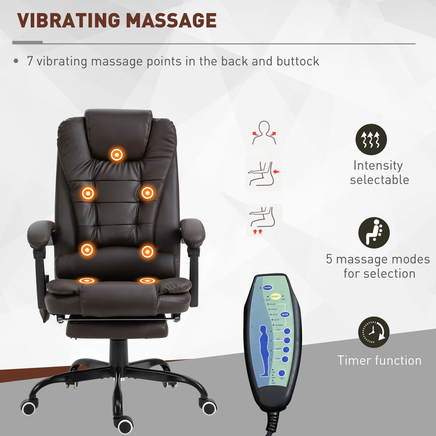 7-Point Vibrating Massage Office Chair, High Back Executive Recliner with Lumbar Support