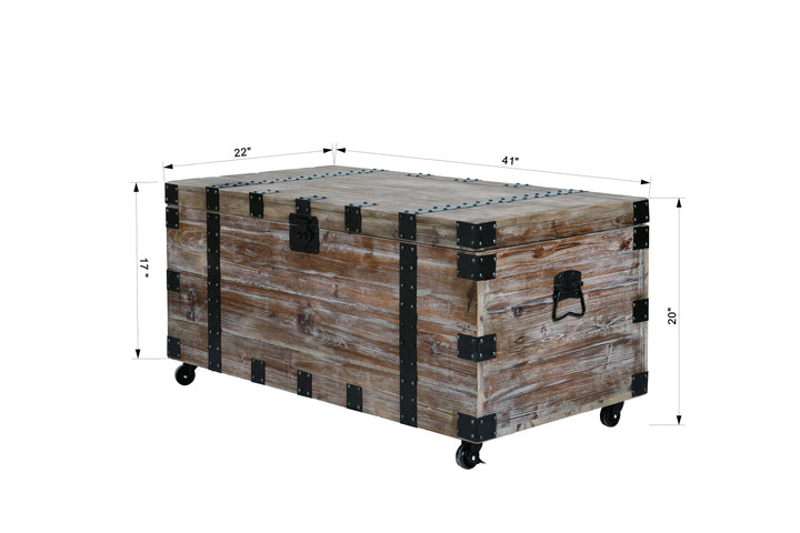 Antique Reclaimed Wood Gray Trunk Table And Side Table