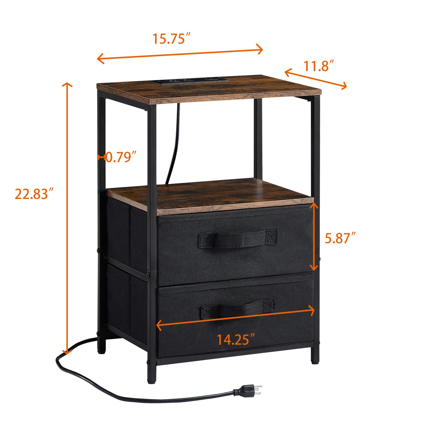 End Table with Charging Station, Nightstand with USB Port